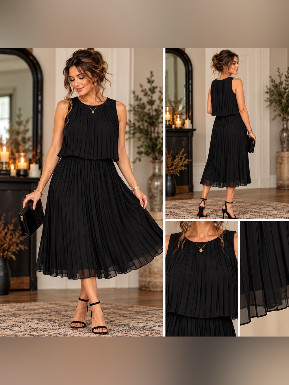 J.Jill Wearever Black Pleated Layered Midi Dress S